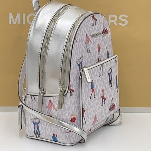 Michael Kors Jet Set Girls Adina Medium Backpack Bright White Silver Multi - Picture 9 of 16